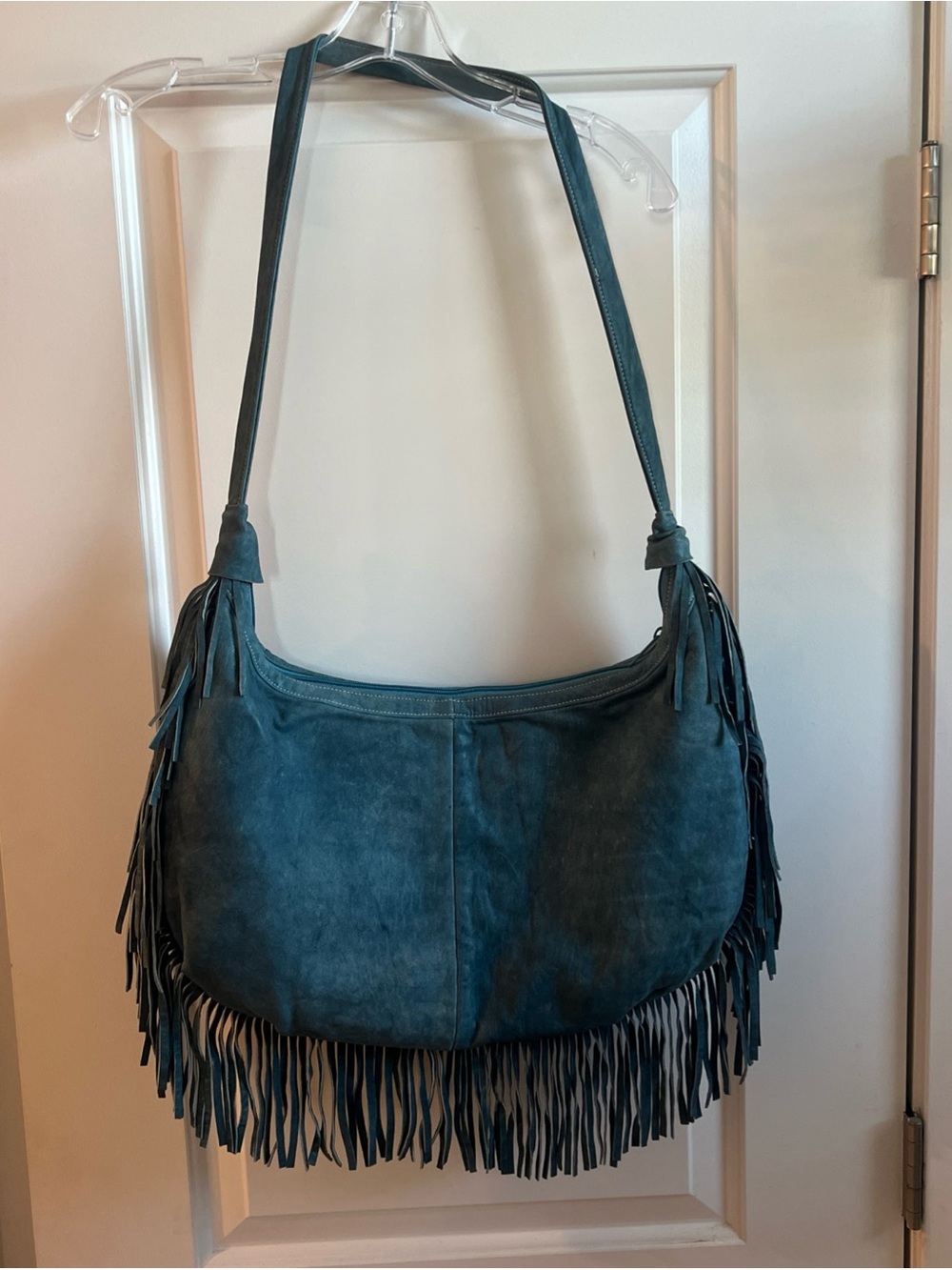 Olive Crown Teal Fringe Suede Shoulder Bag - Women